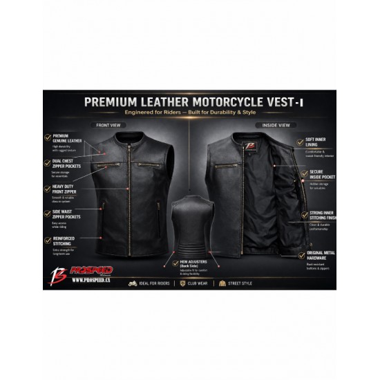 Premium Leather Motercycle Vest-1