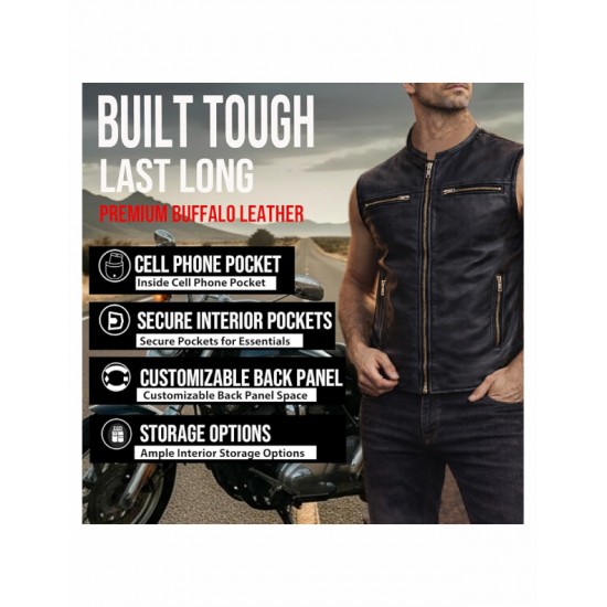 Premium Leather Motercycle Vest-1