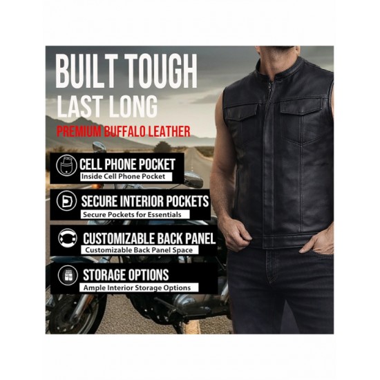 Premium Leather Motercycle Vest-2